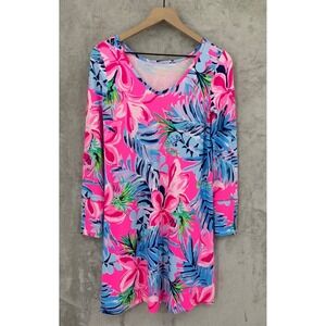 Lilly Pulitzer Dress Womens XS Pink Blue Floral Etta Tropical Long Sleeve Bright